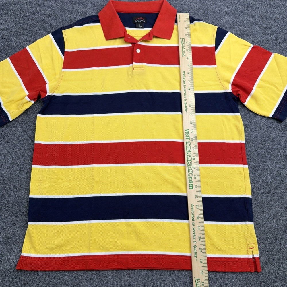 Acuity Mens L Yellow Striped Color Block Cotton Sports Polo Shirt - Picture 4 of 8